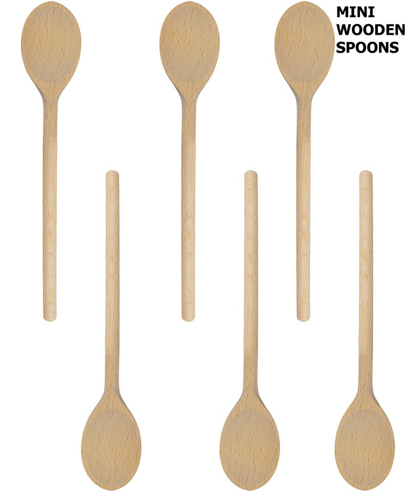 BICB Mini 8-Inch Long Wooden Spoons, Oval Wood Mixing Spoons for Baking, Stirring -Sauce Spoons Made of Natural Beechwood - Set of 6 mini wooden spoons - Image 1